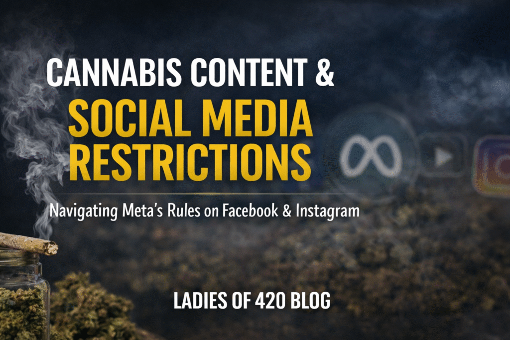 Cannabis content restrictions on Meta affecting Facebook and Instagram creators, including advertising bans and organic content takedowns.